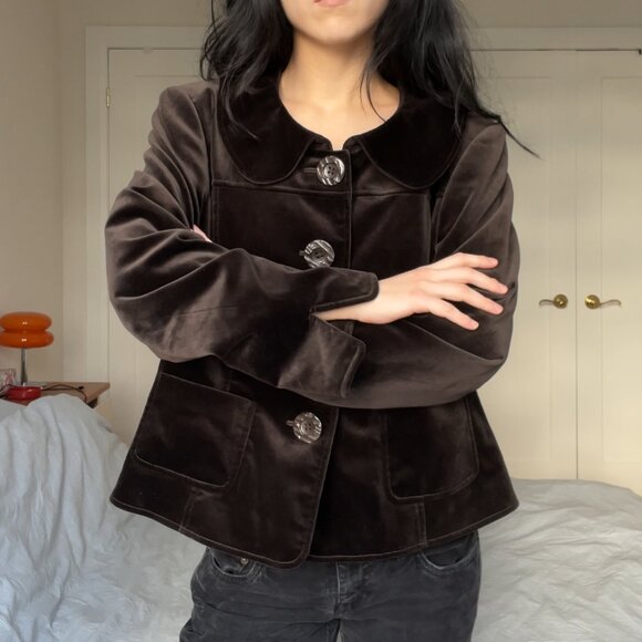 Vintage Velvet Peacoat Jacket Peter Pan Sleeve - Picture 2 of 10